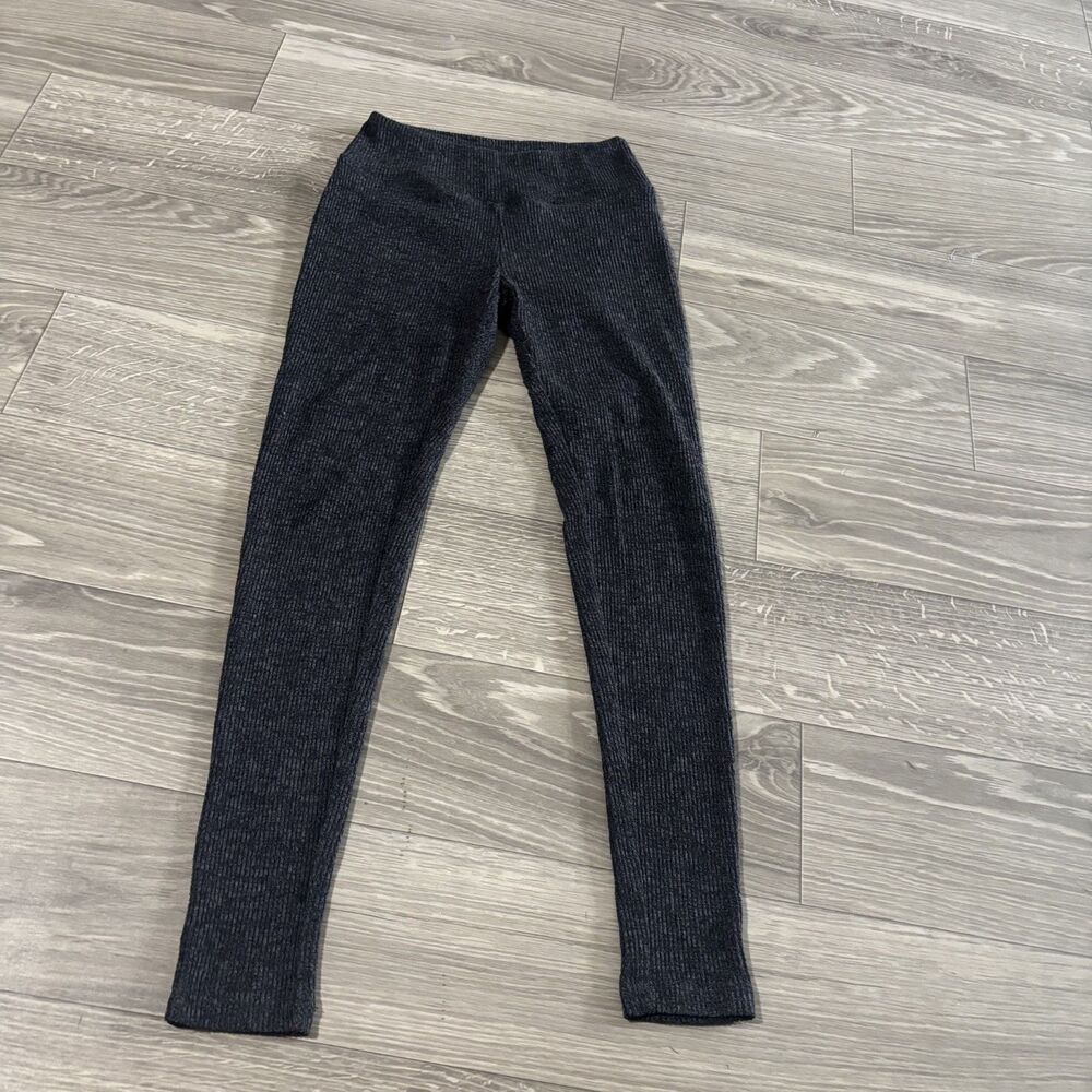 Pink Rose Black Ribbed Knit Stretch Leggings Size Small